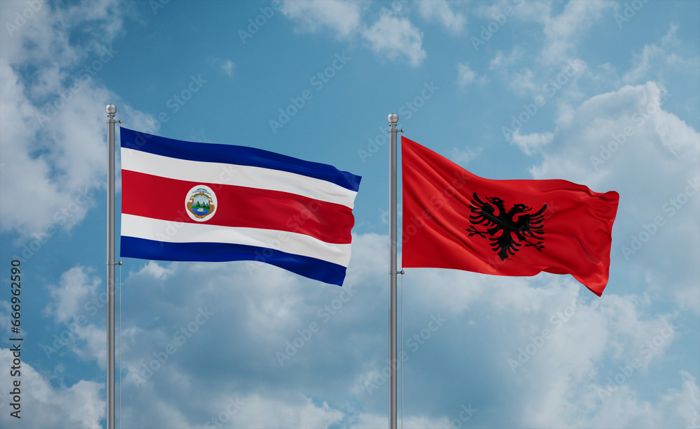 Costa Rico and Albania national flags, country relationship concept