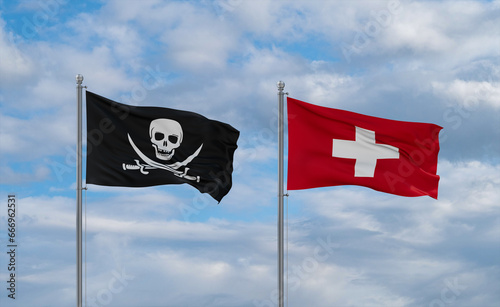 Switzerland and Corsair Pirate flags, country relationship concept