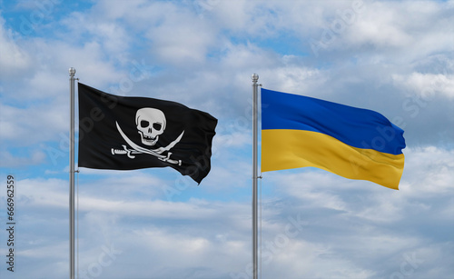 Ukraine and Corsair Pirate flags, country relationship concept