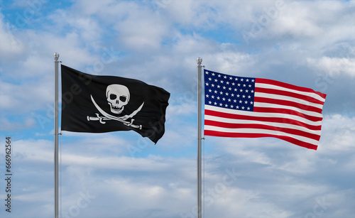 USA and Corsair Pirate flags, country relationship concepts