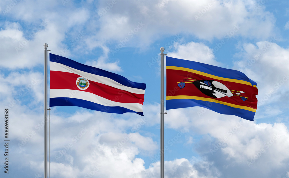 Eswatini and Costa Rico flags, country relationship concept