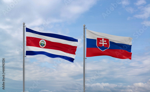 Slovakia and Costa Rico flags, country relationship concept