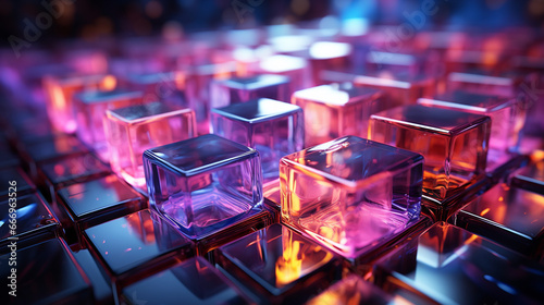 Abstract colorful neon cubes.