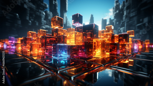 Abstract colorful neon cubes.