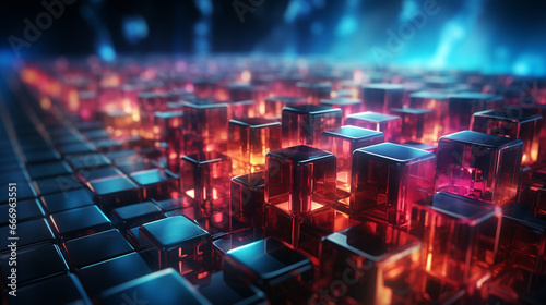 Abstract colorful neon cubes.
