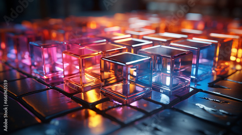 Abstract colorful neon cubes.