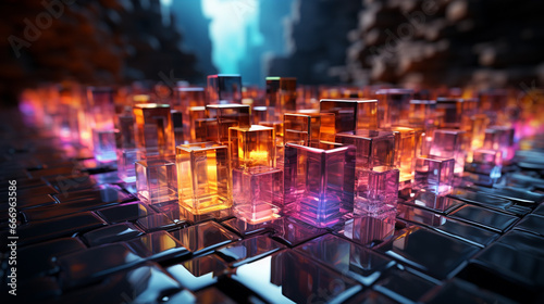 Abstract colorful neon cubes.