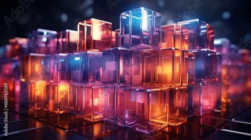 Abstract colorful neon cubes.