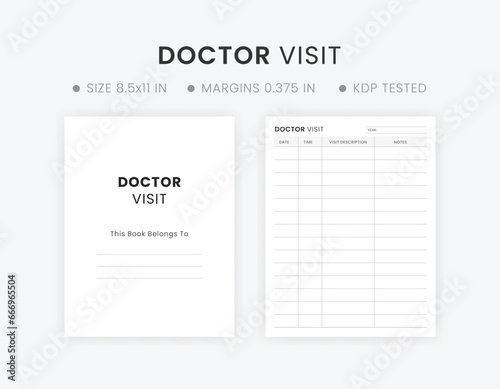 Doctor Visit Tracker Note Template, Printable Doctor Visitation Log Book KDP Interior Letter Size Planner 
