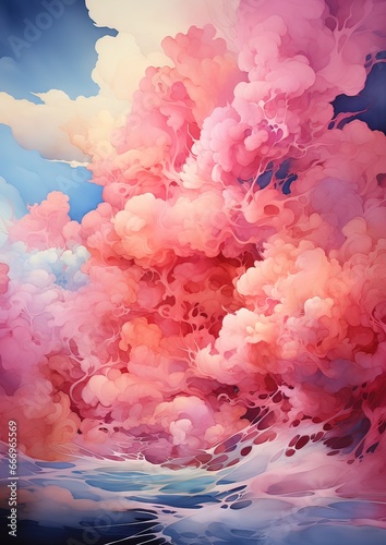 AI spettacolare tramonto con nuvole rosa 03