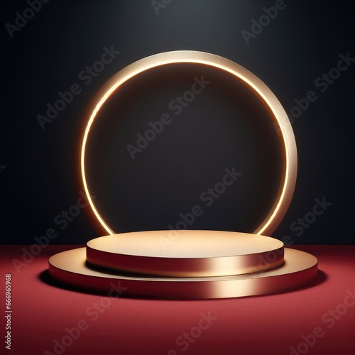 Podium for product display with red carpet abstract background pedestal for social media post