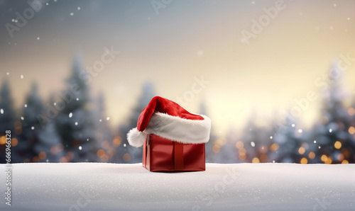 Weihnachtsmannmütze auf roten Geschenk