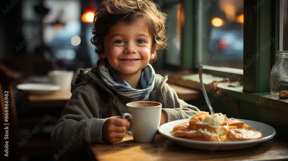 Happy boy eating porridge. Happy boy eating porridge.