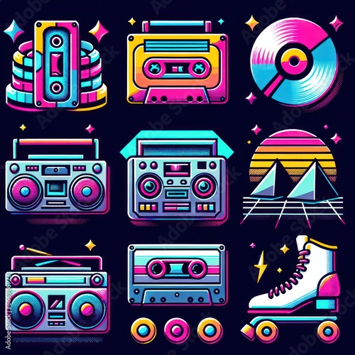 Vibrant and whimsical, this collection of retro icons bursts with color and personality, a delightful blend of screenshot-worthy graphics and charming cartoon art
