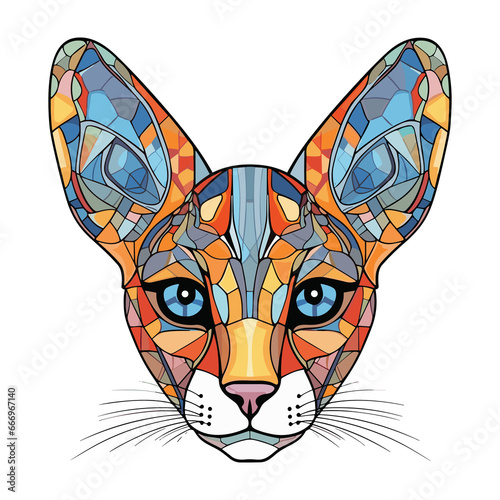 Canvas Print Oriental Cat Colorful Watercolor Stained Glass Cartoon Kawaii Clipart Animal Pet