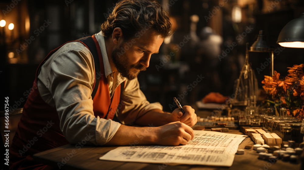Man working in document on the table. Man working in document on the table.