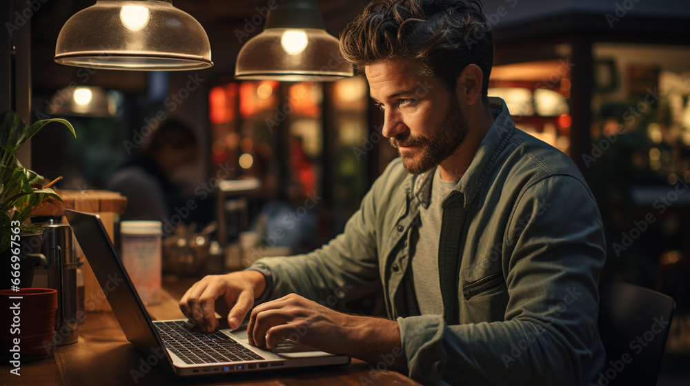 Man using laptop. Iot. Internet Of Things.