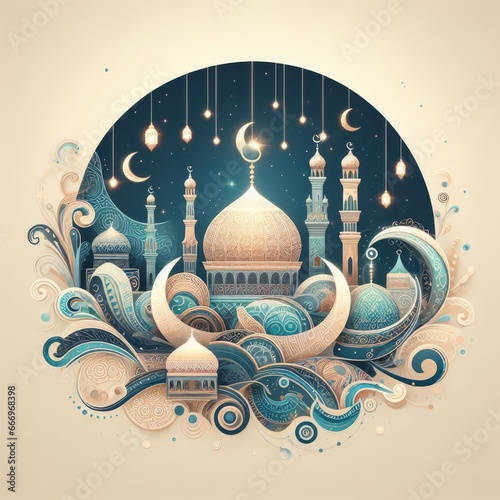 islamic mosque illustration background for islamic holidays eid mubarak ramazan social media post 