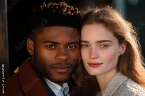 interracial couple pose for a photo. close up.