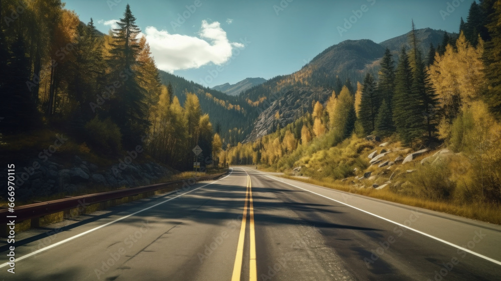 Road leading to autumn mountain scenery.