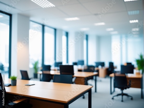 blurred empty open space office abstract light bokeh at office interior