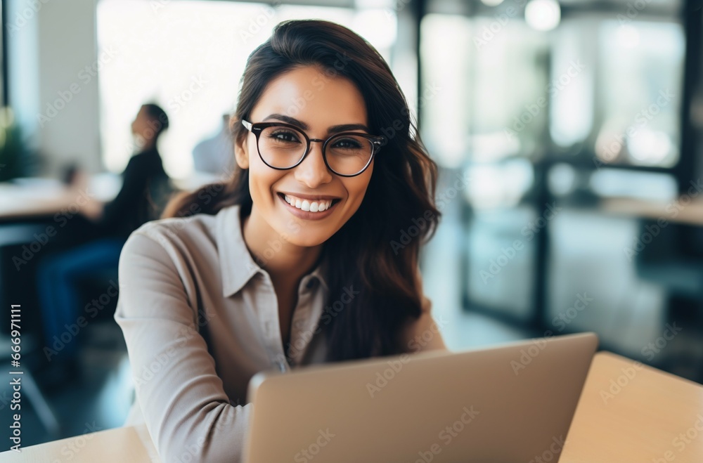 Joyful Female Web Developer at Work in a Bright Daytime Office. Generative ai Joyful Female Web Developer at Work in a Bright Daytime Office. Generative ai