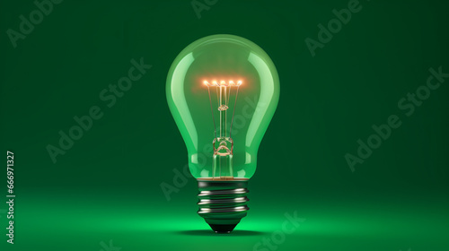 Light bulb on green background 3d rendering