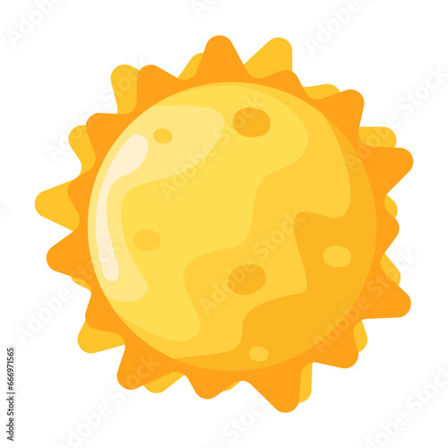 Cute image of a bright sun. Cartoon illustration of the hot sun.