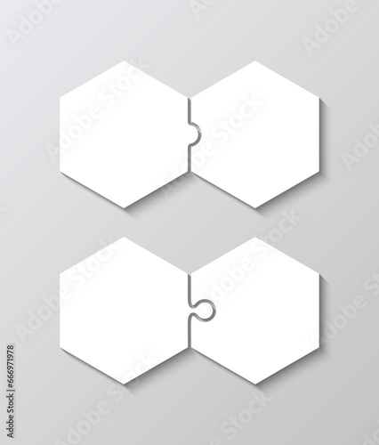 Layout of thinking mosaic game. Puzzle pieces grid. Infographic diagram. White modern background with 2 pairs pieces. Jigsaw laser cut template with separate details. Vector illustration.