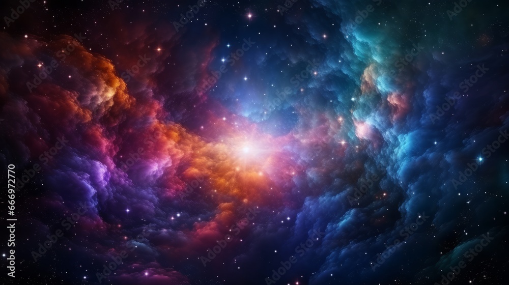 Cosmic hyper space with vibrant celestial bodies