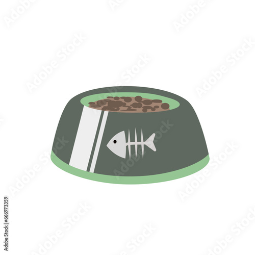 Cat food in bowl icon in flat color style. Food for animals