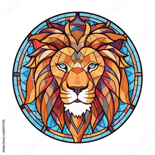 Lion Colorful Watercolor Stained Glass Cartoon Kawaii Clipart Animal Pet Illustration