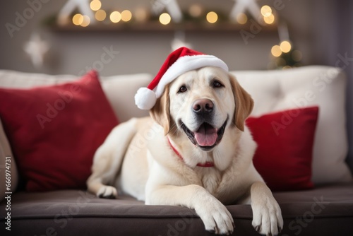 cute dogs in a new year setting. concept of celebrating Christmas or new year. AI generative. © Phichitpon