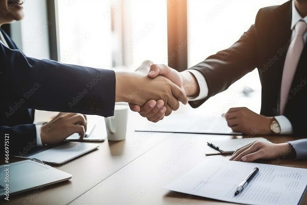 two businessmen confidence handshake for project cooperate two businessmen confidence handshake for project cooperate