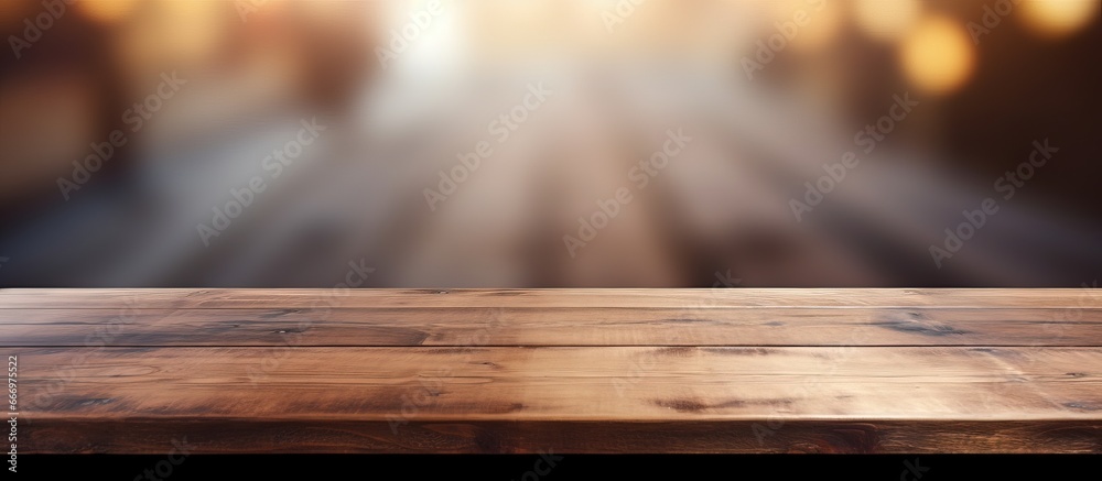 Blurred background of wooden table from above