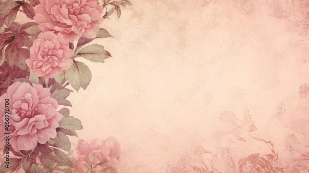 A vintage floral pink background with aged charm