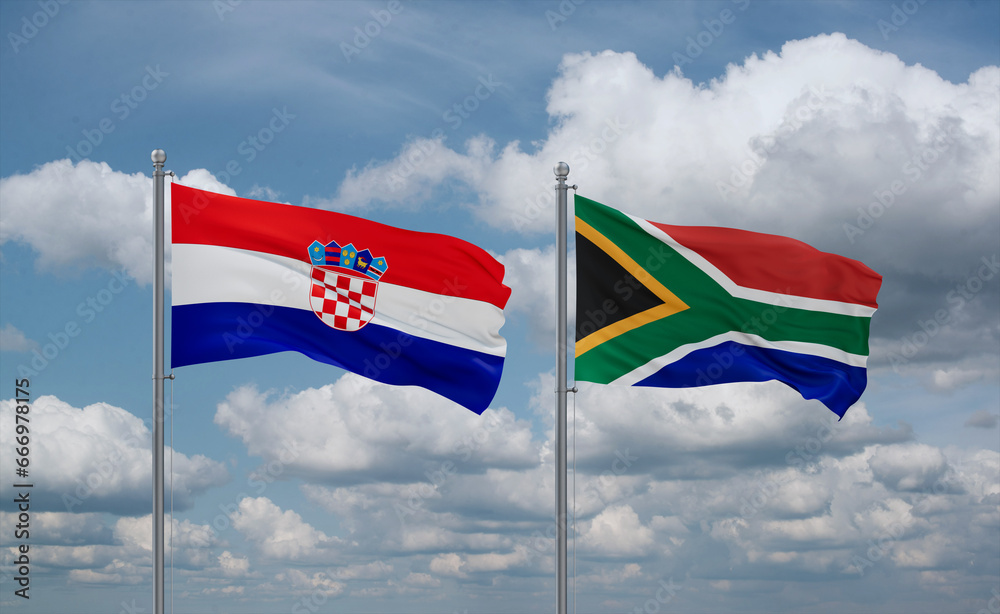 South Africa and Croatia flags, country relationship concept South Africa and Croatia flags, country relationship concept
