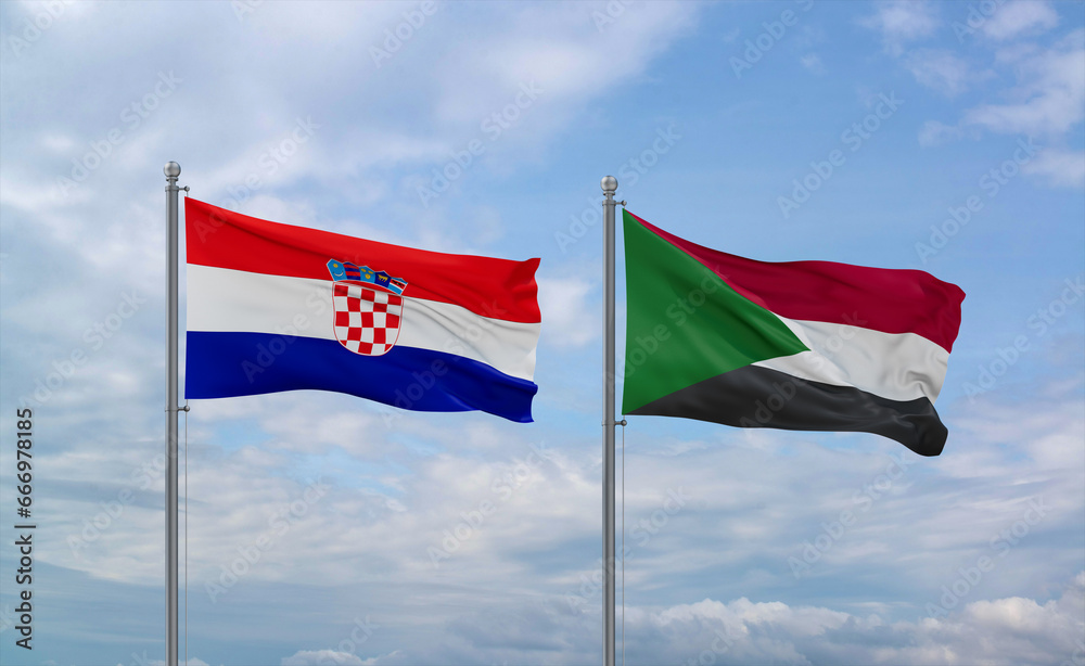 Sudan and Croatia flags, country relationship concept Sudan and Croatia flags, country relationship concept