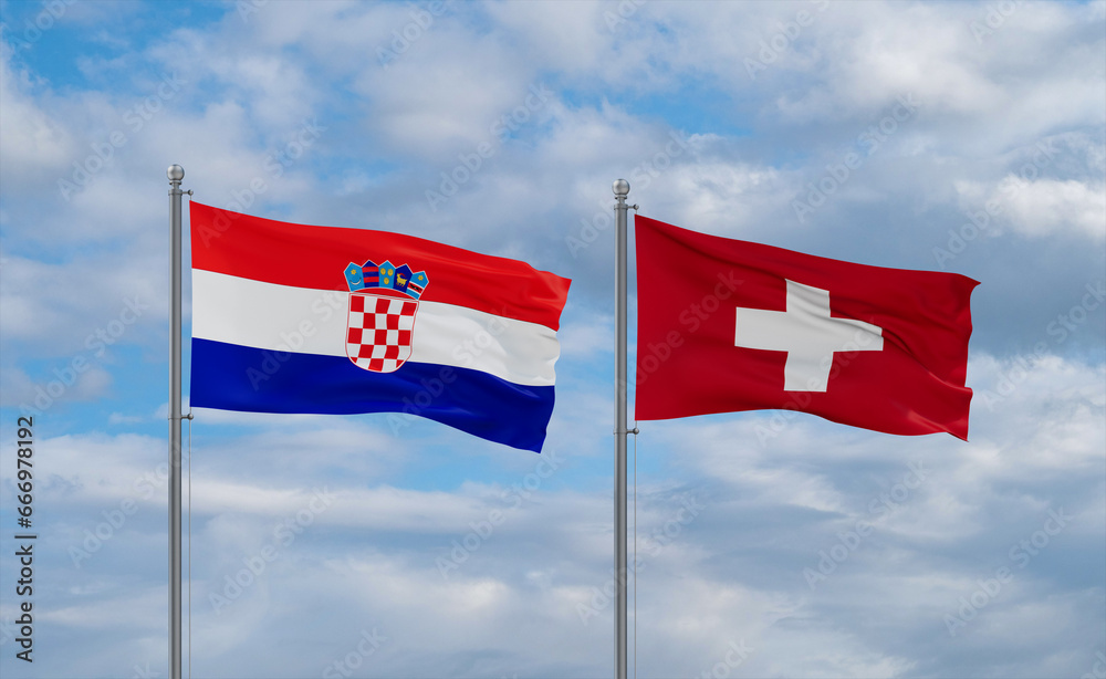 Switzerland and Croatia flags, country relationship concept