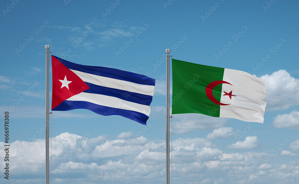 Cuba and Algeria national flags, country relationship concept
