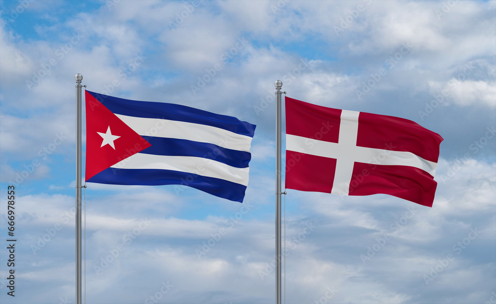 Denmark and Cuba flags, country relationship concept