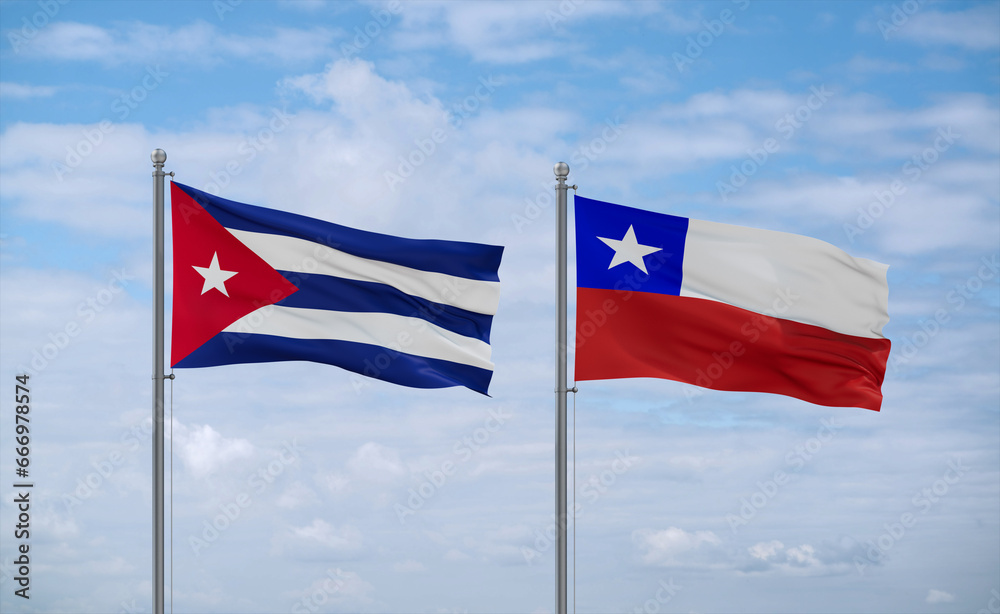 Chile and Cuba flags, country relationship concept