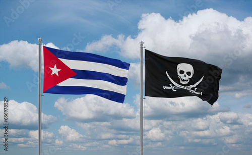 Pirate and Cuba flags, country relationship concept photo