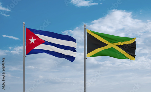 Jamaica and Cuba flags, country relationship concept