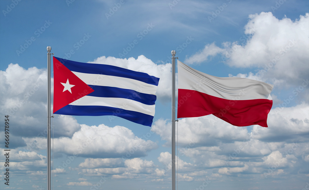 Poland and Cuba flags, country relationship concept