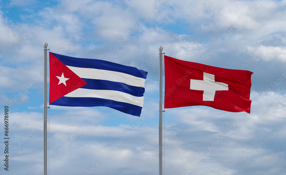 Switzerland and Cuba flags, country relationship concept