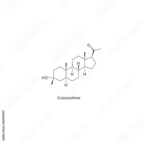Ganaxolone flat skeletal molecular structure Neurosteroid drug used in seizures in CDKL5 deficiency treatment. Vector illustration scientific diagram.