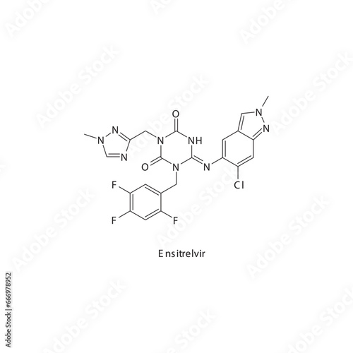 Ensitrelvir flat skeletal molecular structure Protease inhibitor antivral, 3CL drug used in COVID 19 treatment. Vector illustration scientific diagram.