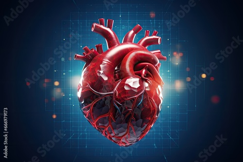 Human heart on abstract blue background. 3D Rendering  3D illustration  Human heart on blue background. 3d rendering  3d illustration  AI Generated
