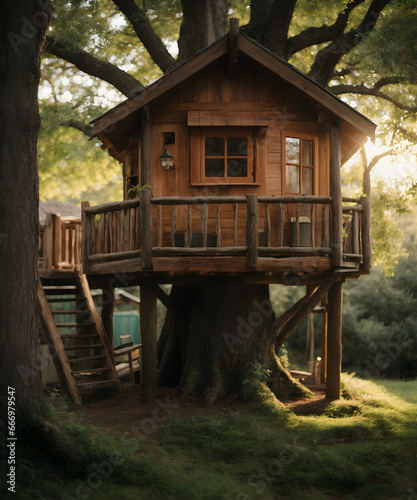 A wooden house in the woods